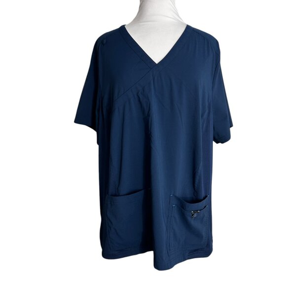 Koi Basics Katie Navy Blue Scrub Top Size 2X Style 374 Mock Wrap 4 Pockets - Picture 1 of 11